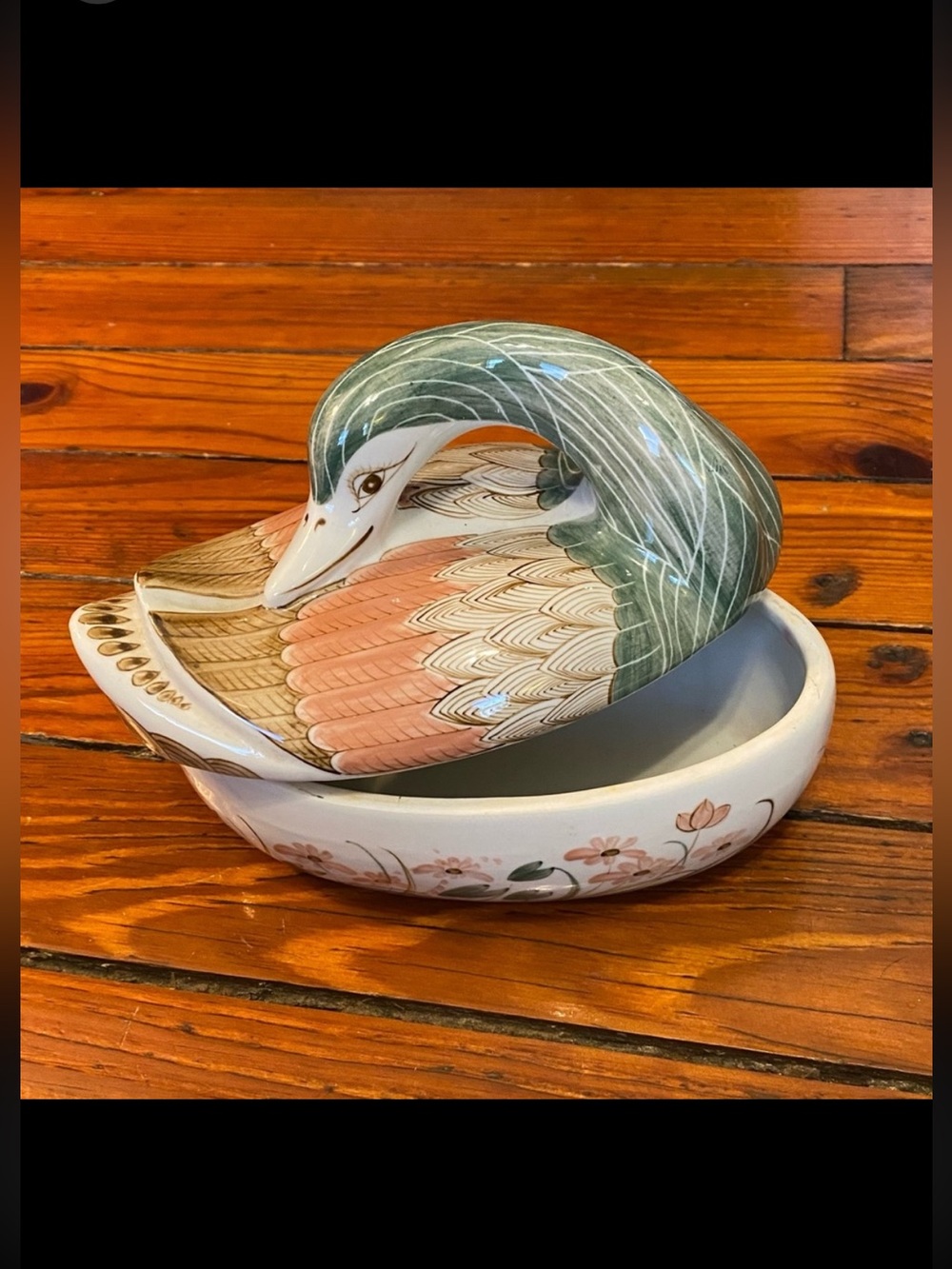 Vintage Hand Painted Ceramic Duck With Lid- Thailand
